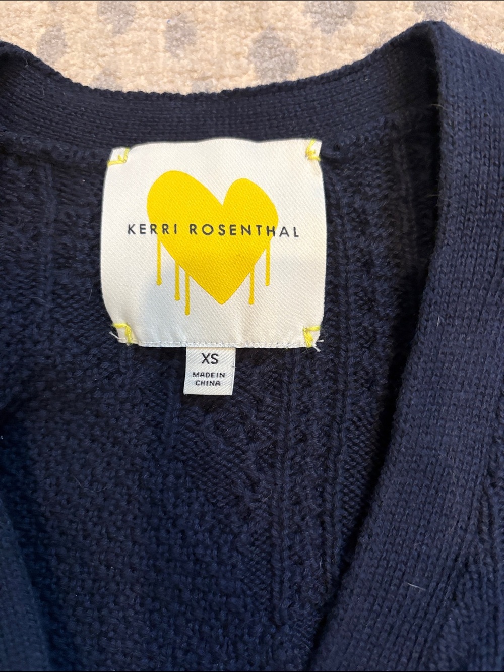Kerri Rosenthal Heart-Label Navy Cable-Knit Cardigan with Yellow Buttons - Picture 2 of 4
